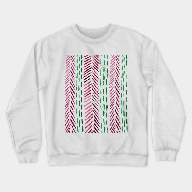 Abstract herringbone pattern - pink and green Crewneck Sweatshirt by wackapacka